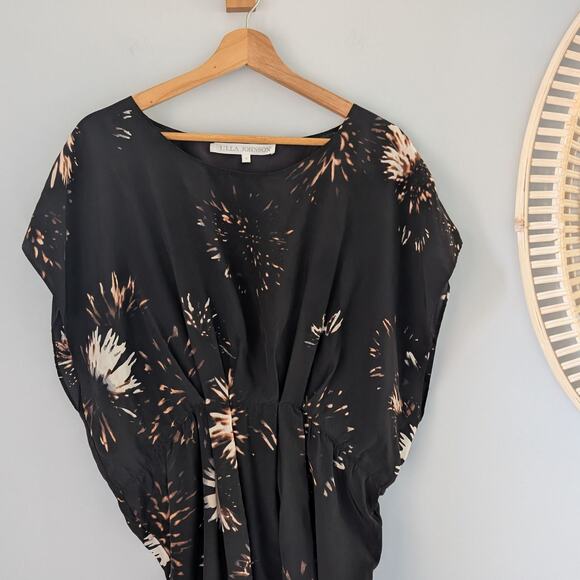 ULLA JOHNSON Black Print Silk Dress, Flowy, Knee-Length, size 8 - Picture 5 of 6